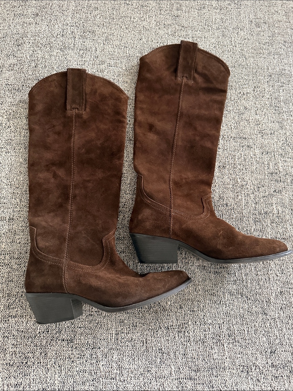 Zara Brown Suede Mid-Calf Heeled Boots